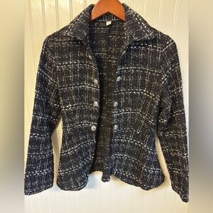 Women's Black and White Plaid Tweed Jacket